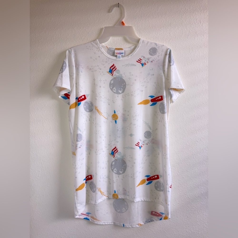 LuLaRoe Kids Gracie Top Size 14 Space Astronaut Graphic Shirt